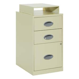 3 Drawer Tan Metal 14.25 in. Locking Vertical File Cabinet with Top Shelf