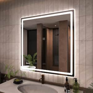 36 in. W x 36 in. H Round Corner Rectangular Frameless Wall Mount LED Single Bathroom Vanity Mirror in Polished Crystal