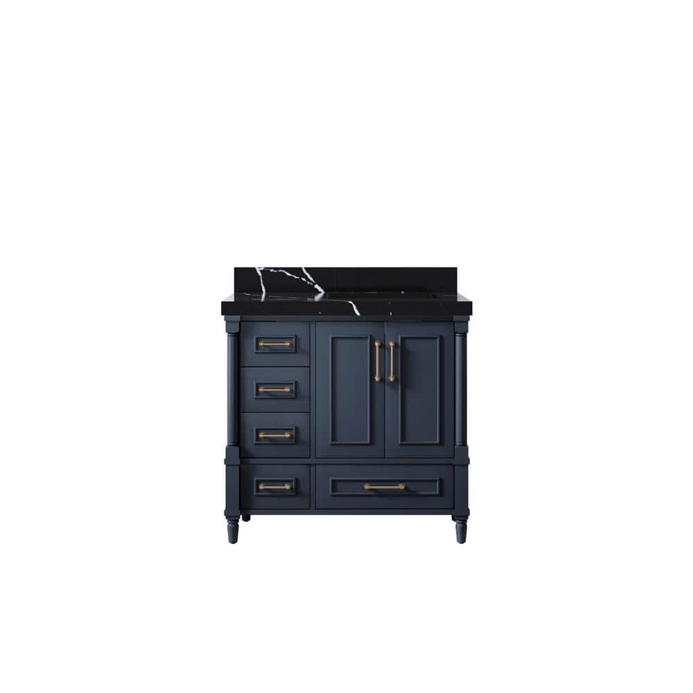 Hudson 36 in. W x 22 in. D x 36 in. H Right Offset Single Bath Vanity in Navy Blue with 2 in. Calacatta Black qt Top price history on PriceWatchPro