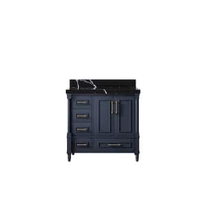 Hudson 36 in. W x 22 in. D x 36 in. H Right Offset Single Bath Vanity in Navy Blue with 2 in. Calacatta Black qt Top