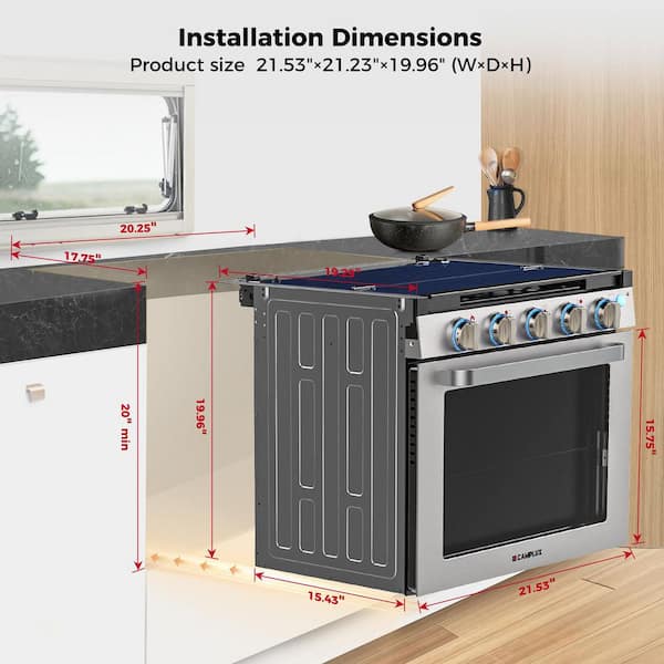 21 in. 1.8 cu. ft. RV Propane Gas Range with Convection Oven and 3-Burners in Stainless Steel in Silver