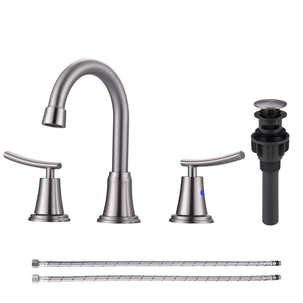 8 in. Widespread Double Handle Bathroom Faucet with Pop-Up Drain in Brushed Nickel price history on PriceWatchPro