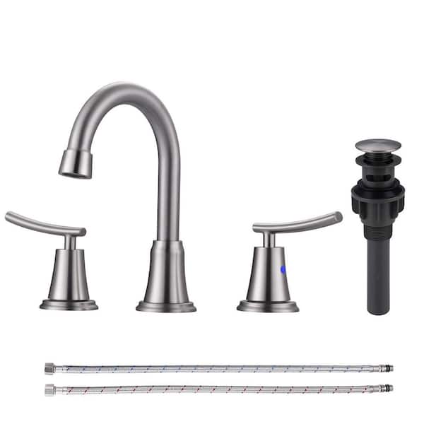 VEVETTA 8 in. Widespread Double Handle Bathroom Faucet with Pop-Up Drain in Brushed Nickel