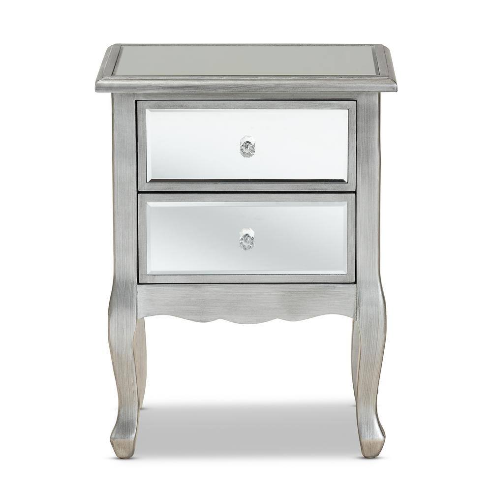 Elegant Mirrored 2-Drawer Nightstand with Crystal Knobs