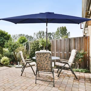 10 ft. x 6.5 ft. Rectangle Outdoor Patio Market Table Umbrella with Push Button Tilt and Crank in Navy Blue