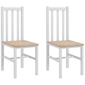 White Farmhouse Dining Chairs, Set of 2, Kitchen & Dining Room Chairs with Slat Back, Pine Wood Seating for Living Room