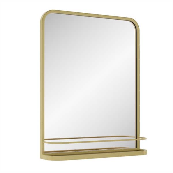 Unbranded 22 in. W x 27 in. H Rectangular Metal Framed Wall Bathroom Vanity Mirror in Gold with Shelf