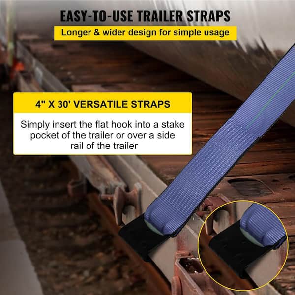 Winch Strap, 4x30' Flatbed Trailer Strap Tie Down w/ Flat Hooks