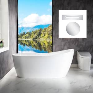 Alluria 67 in. Acrylic FlatBottom Single Slipper Bathtub with Polished Chrome Overflow and Drain Included in White