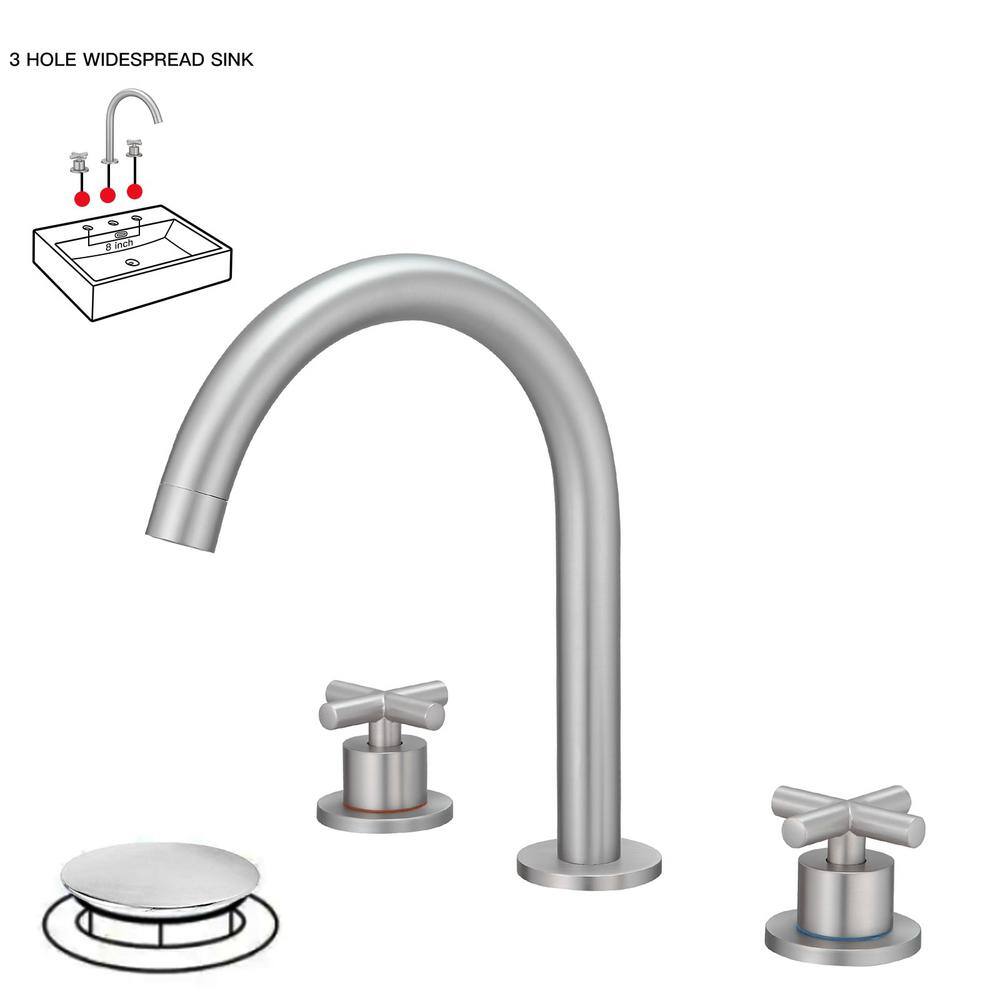 8 in. Widespread 3-Hole Dual Handles Bathroom Faucet with Pop-Up Drain in B