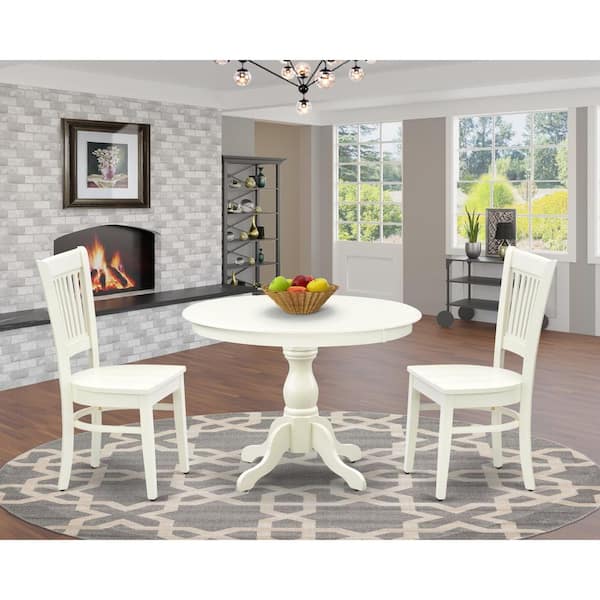 East West Furniture 3-Piece Linen White Finish Solid Wood Top - Dining Room Set - Seats 4