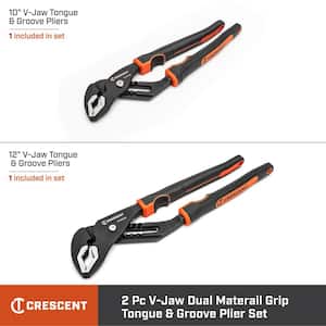 Grip Zone 10 in. and 12 in. V-Jaw Tongue and Groove Plier Set with Dual Material Grips