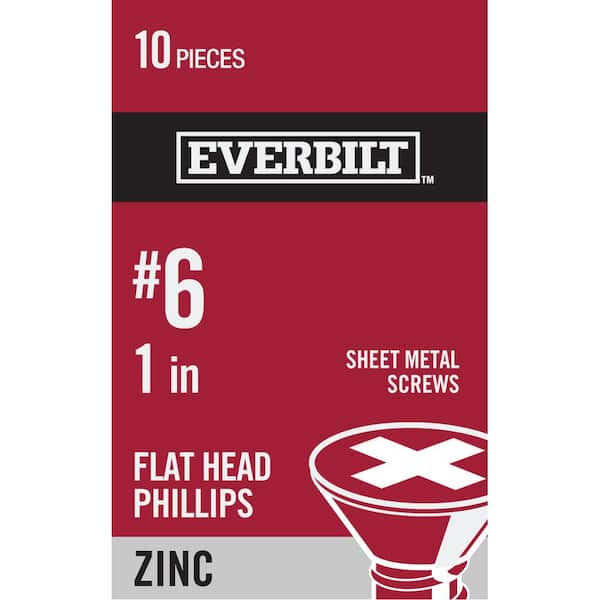 Everbilt #6 x 1 in. Phillips Flat Head Zinc Plated Sheet Metal Screw (10-Pack)