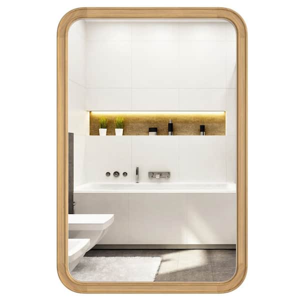 Bonnevaux Natural 24 in. x 36 in. Rounded Corner Wood Mirror
