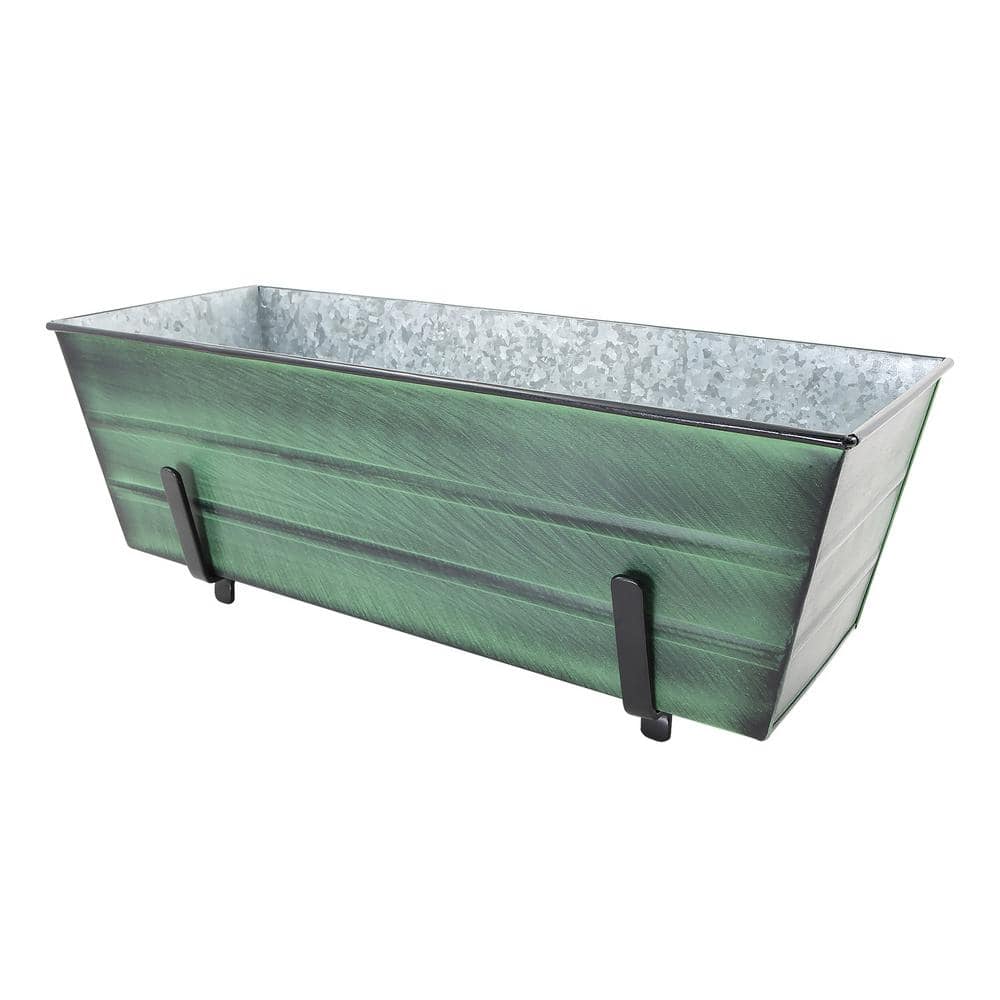 Medium Green Galvanized Flower Box with Brackets