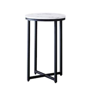 17.32 in. W Black Mental Frame Modern Round Side Table With Faux Marble Color Top