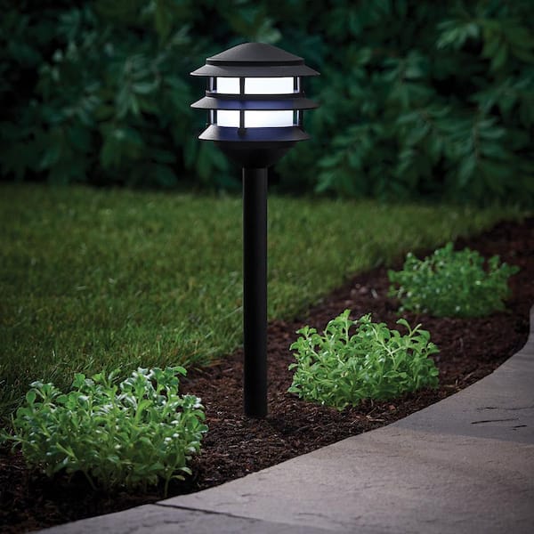 Lauderdale 70 Lumen Low Voltage Matte Black Color Changing LED 3-Tier Outdoor Landscape Path Light Powered by Hubspace