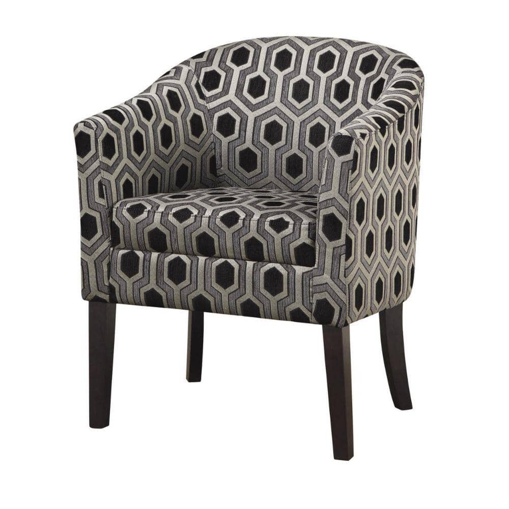 Benzara Art Deco Inspired Gray Barrel Accent Chair with Wood Legs
