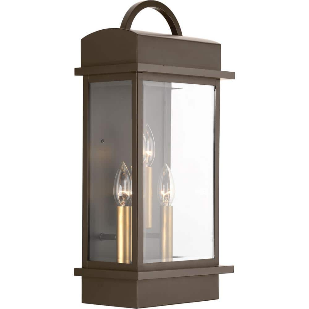 Antique Bronze Large Wall Lantern with Beveled Glass