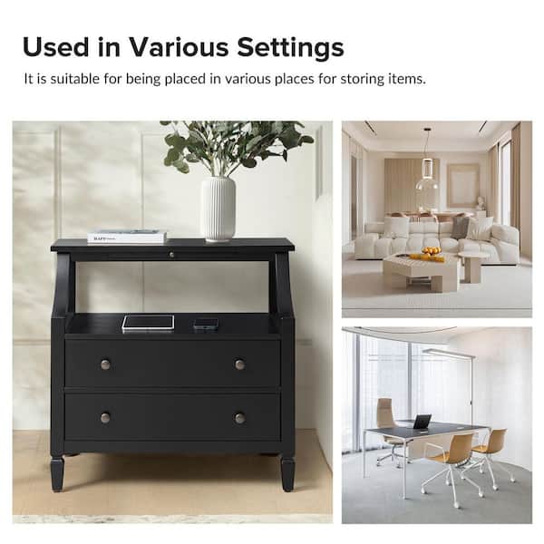 JAYDEN CREATION Jacqueline Black 2-Drawer Nightstand with Built-In