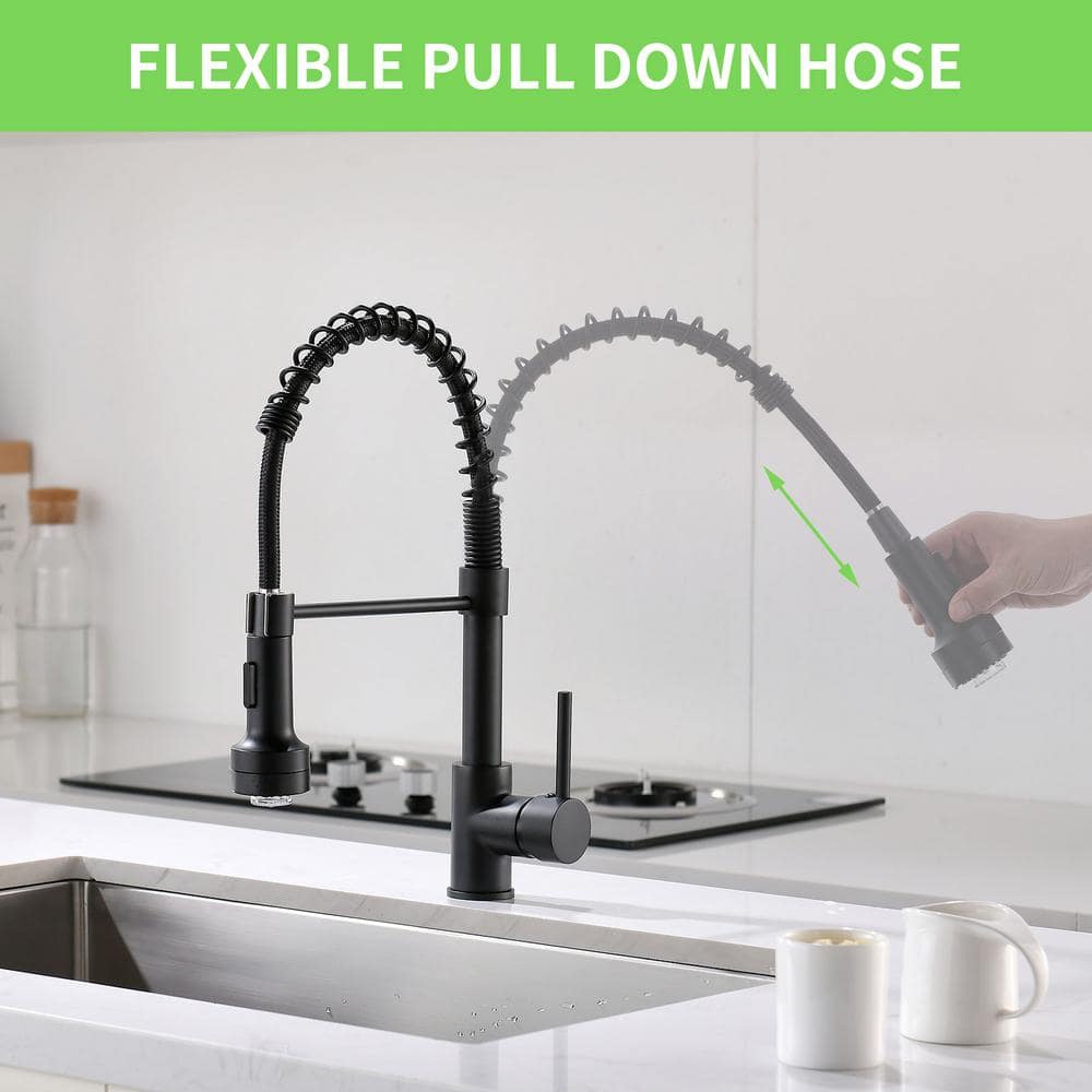 Matte Black Pull Down Kitchen Faucet with LED Light