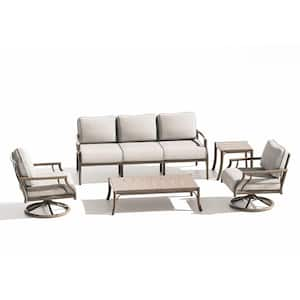 Lamando 5-Piece Aluminum Patio Outdoor Swivel Conversation Set with Light Mixed Gray Cushions Sofa