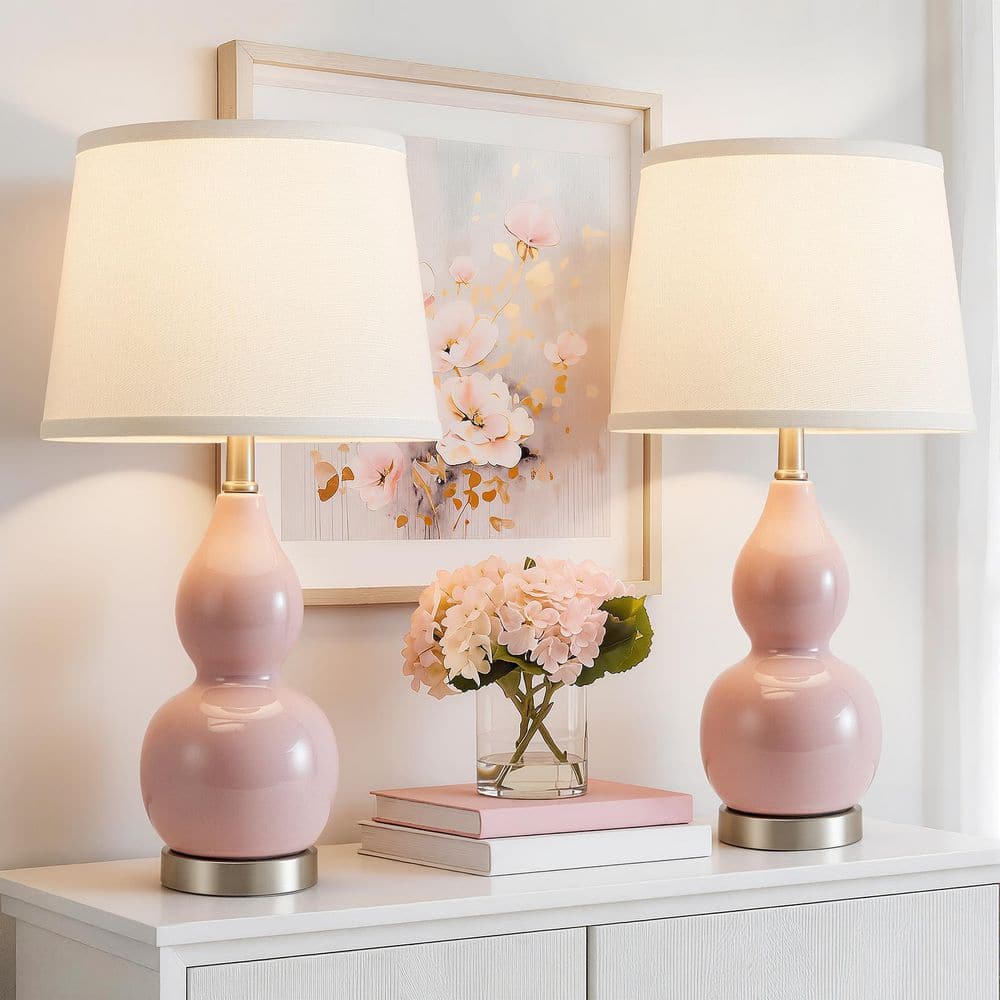 NatySwan 22.63 in. Pink Table Lamp Set, Color Temperature