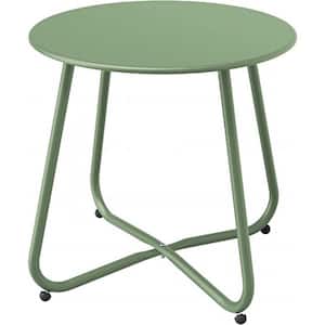 Steel Patio Side Table, Weather Resistant Outdoor Round End Table in Sage Green