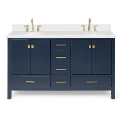 Cambridge 61 in. W x 22 in. D x 35 in. H Vanity in Midnight Blue with Quartz Vanity Top in White with Basin