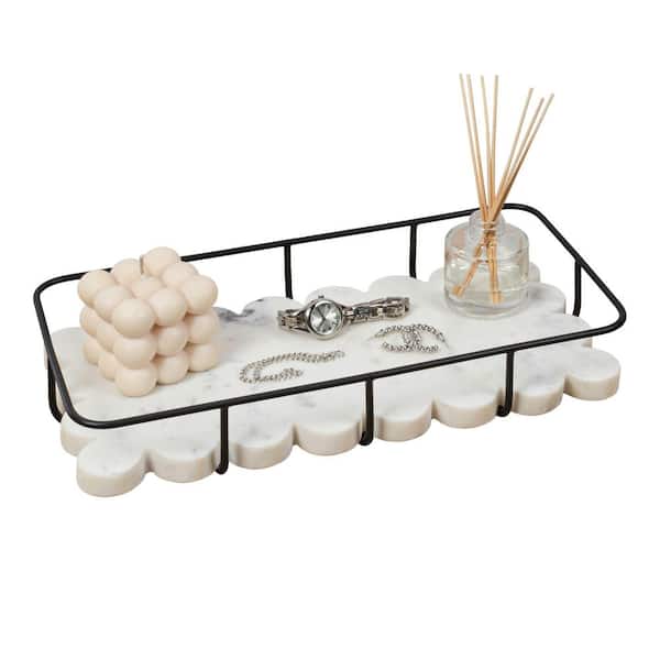 Monarch 12 in. x 6 in. Modern Industrial Metal/Marble Scalloped Base Vanity Tray, White/Black