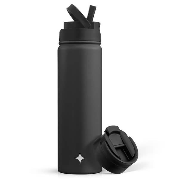 JoyJolt 22 oz. Black Vacuum Insulated Stainless Steel Water Bottle with  Flip Lid and Sport Straw Lid JVI10100 - The Home Depot