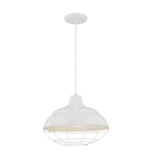 15 in. 1-Light White Warehouse/Cord Hung