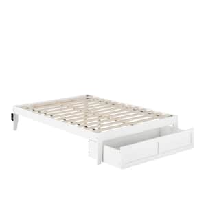 Colorado White Full Solid Wood Storage Platform Bed with Foot Drawer and USB Turbo Charger