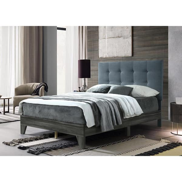 Hodedah Grey Upholstered Platform Bed, Grey Twin Bed Frame With Headboard