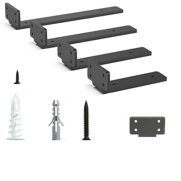 6 in. Heavy Duty Floating Shelf Brackets Black Metal Wall Support 160 lb. Load Capacity 6 Pack with Screws