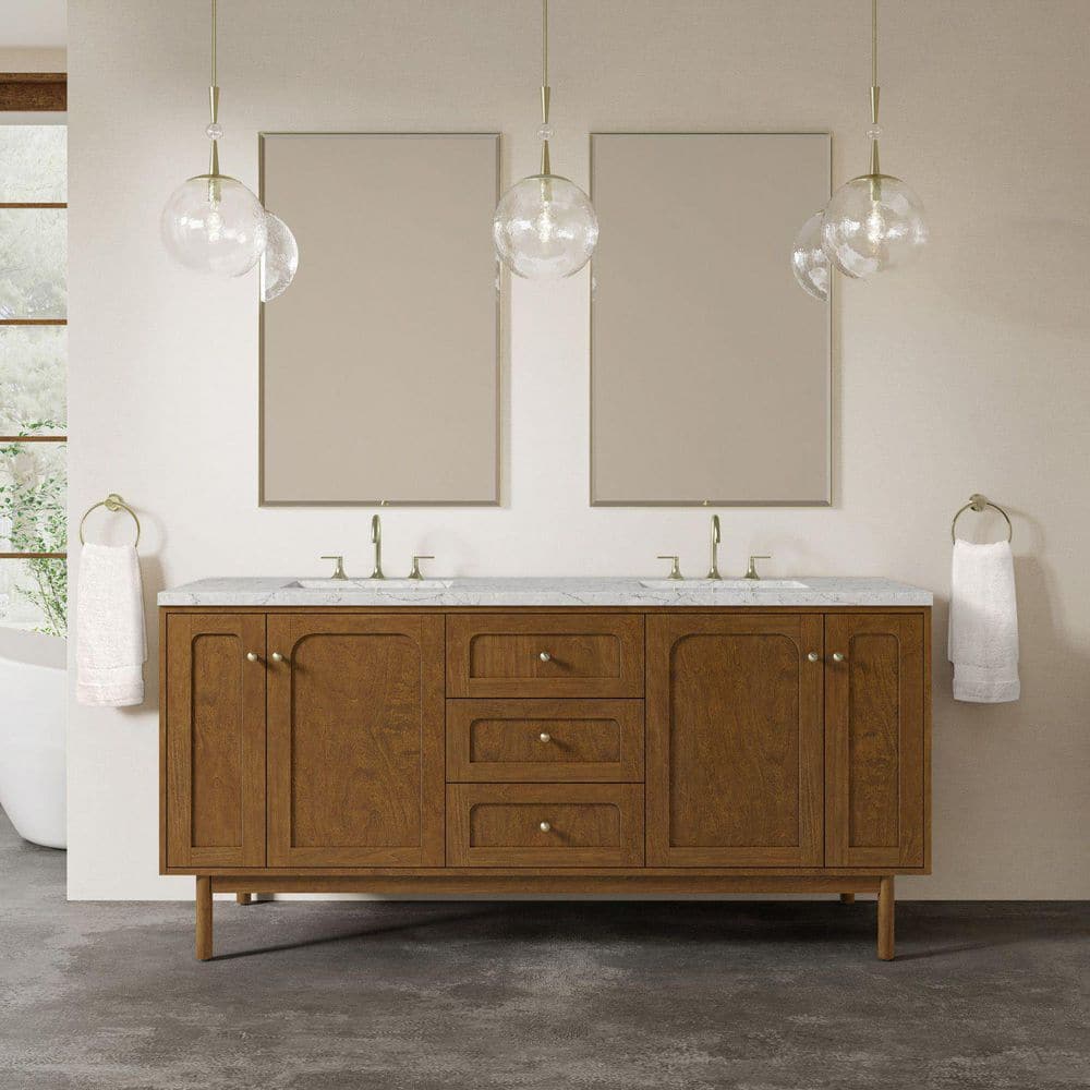 Laurent 72.0 in. Double Bath Vanity in Honey Oak with Eternal Jasmine Pearl Quartz Top price history on PriceWatchPro