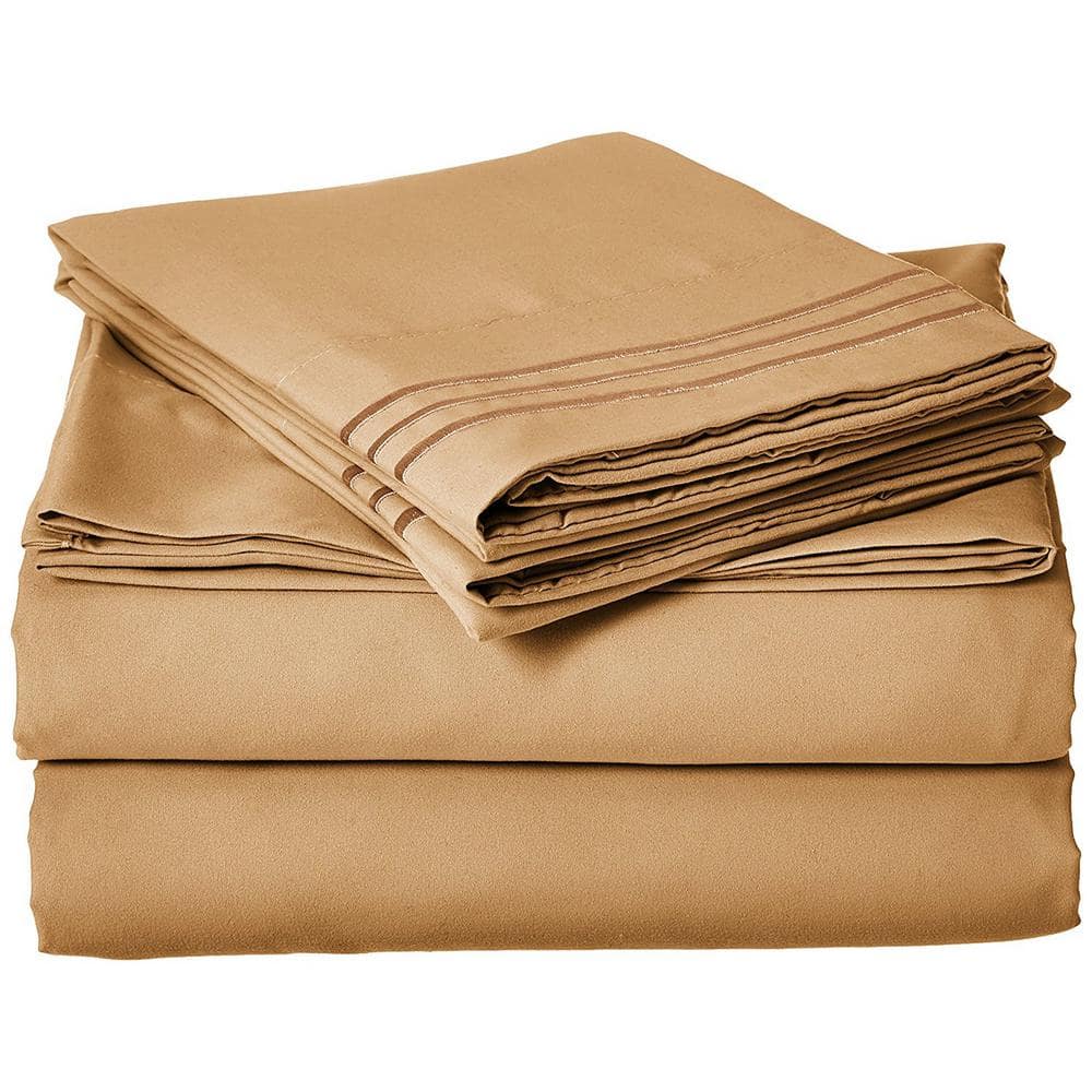 4-Piece Gold Solid Microfiber California King Sheet Set