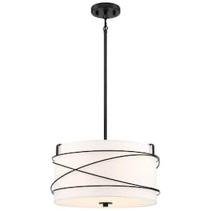 Linea 16 in. 3-Light Drum Pendant Chandelier with Black Canopy