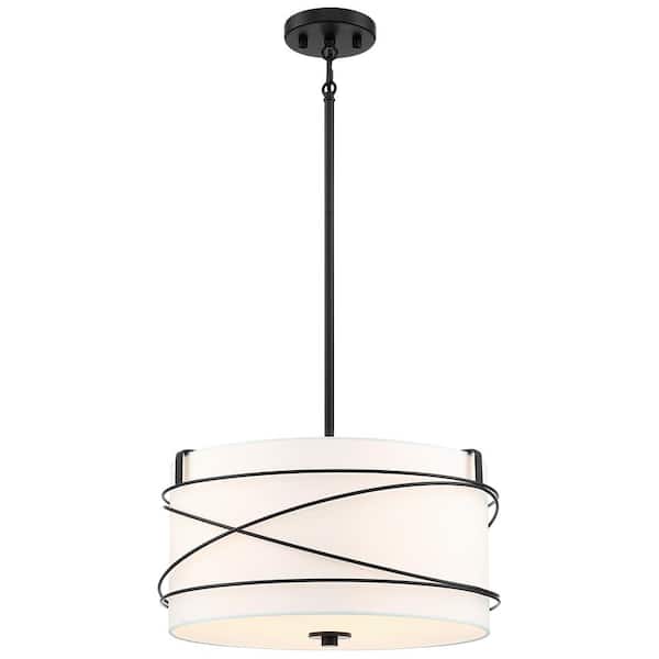 TRUE FINE Linea 16 in. 3-Light Drum Pendant Chandelier with Black Canopy
