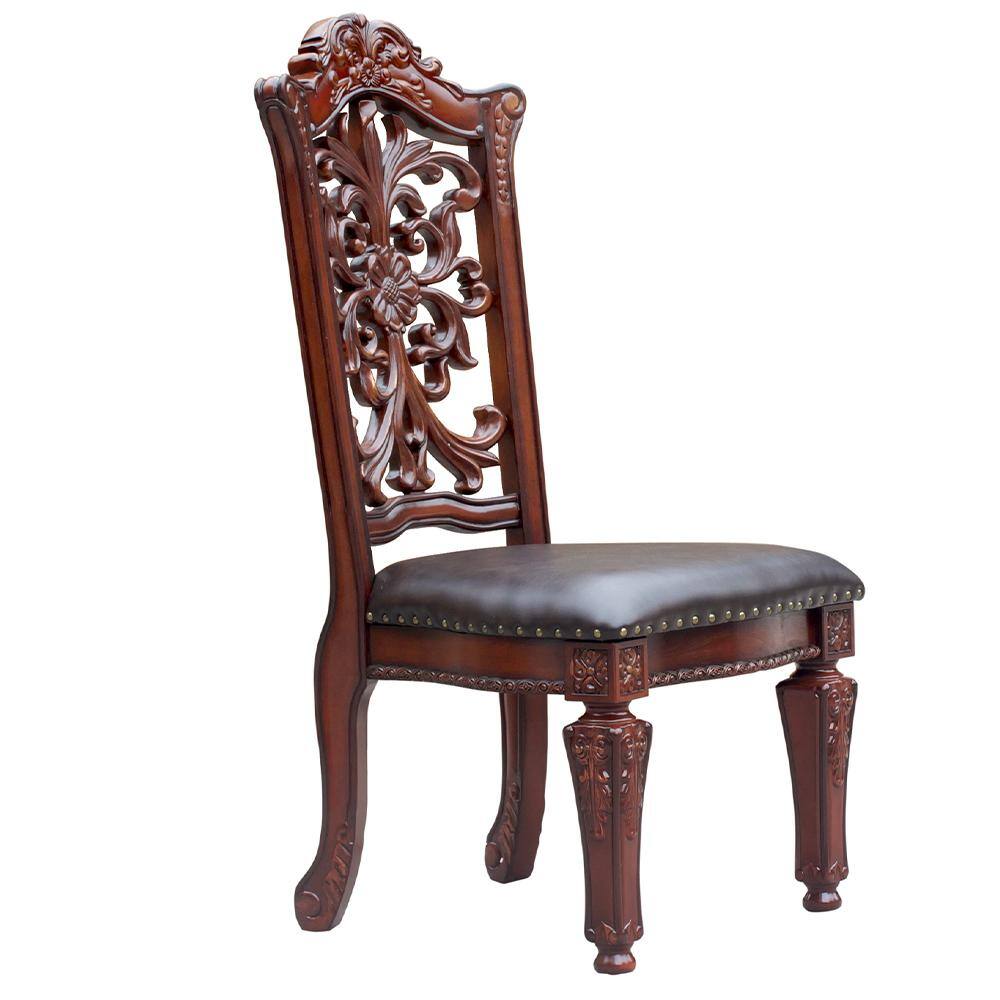 Vendome High Back Brown Faux Leather and Wood Side Chair Set