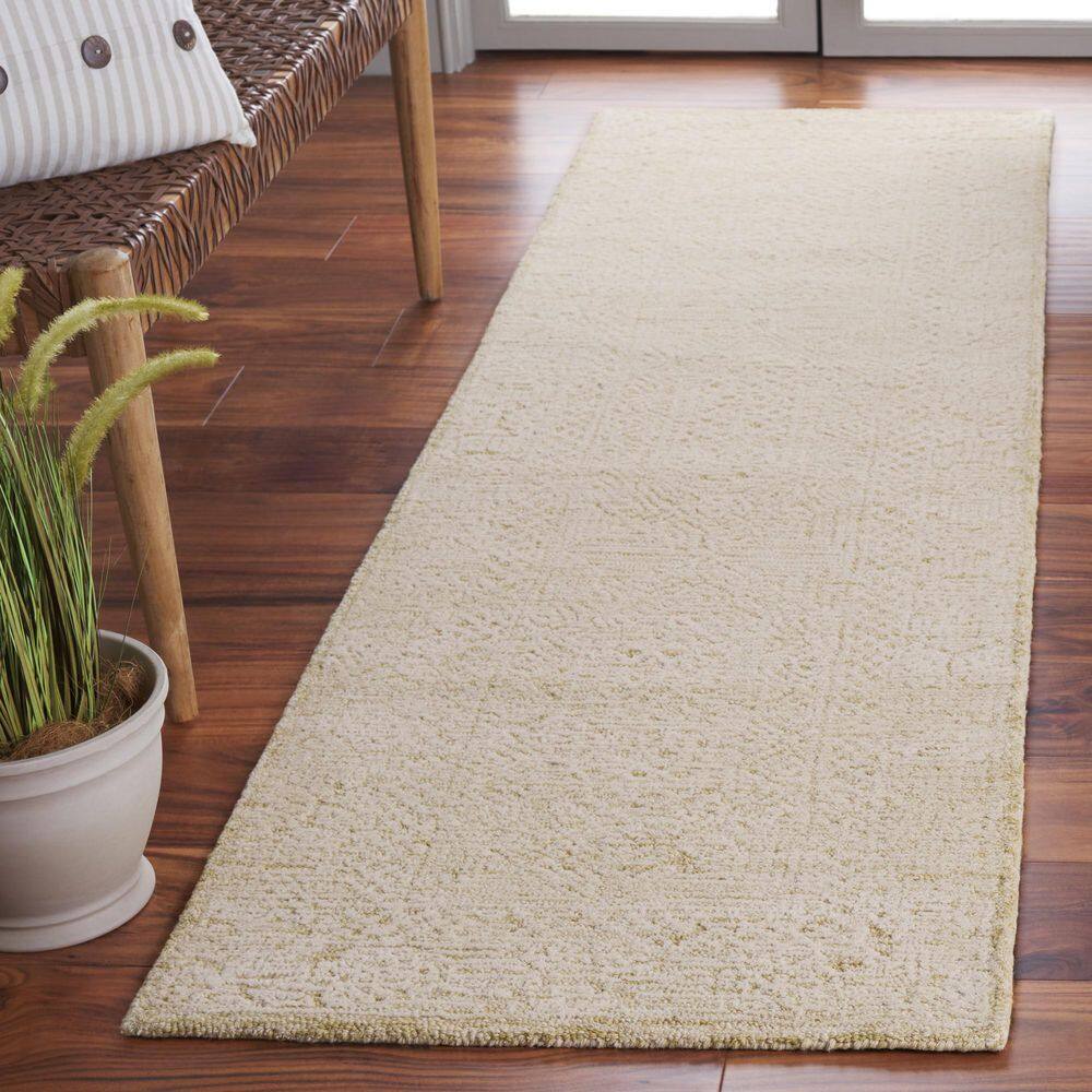 Ivory Geometric Hand-Tufted Wool Runner Rug, 2'3" x 8'