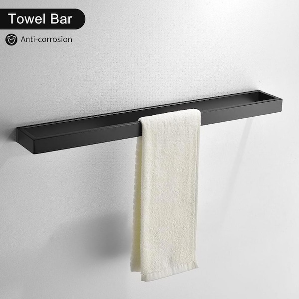 Matte Black Bathroom Accessories Set, 4-Piece Wall Mounted Towel Bar Set  Towel Racks for Bathroom Heavy Duty, 23.6 Inch