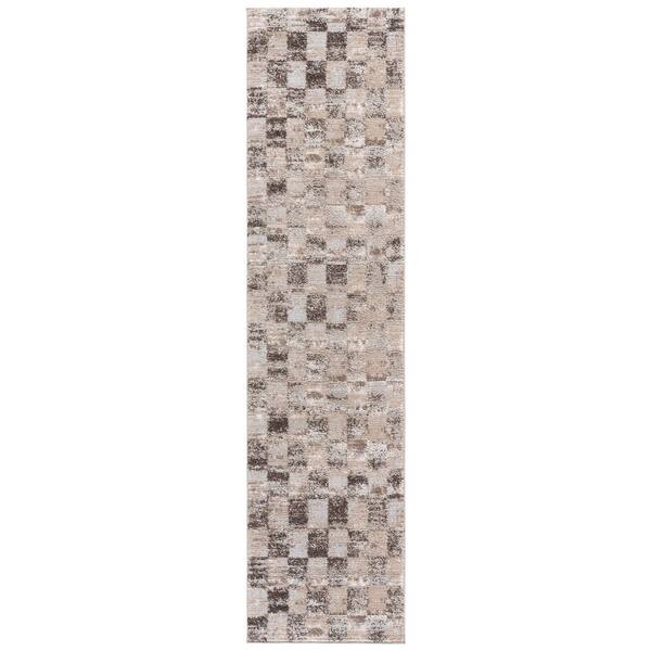 Wave 2 ft. x 9 ft. Beige/Gray Check Runner Rug