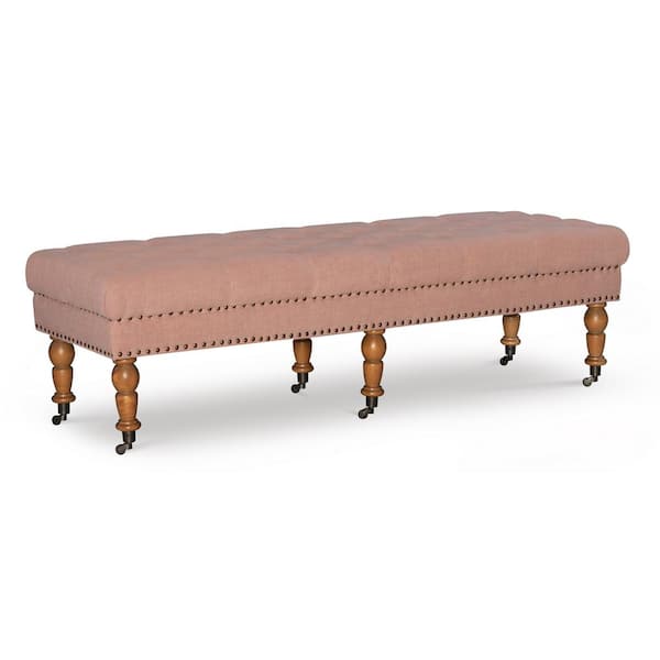 Linon Home Decor Elena Washed Pink 62 in. Bedroom Bench Backless with Casters