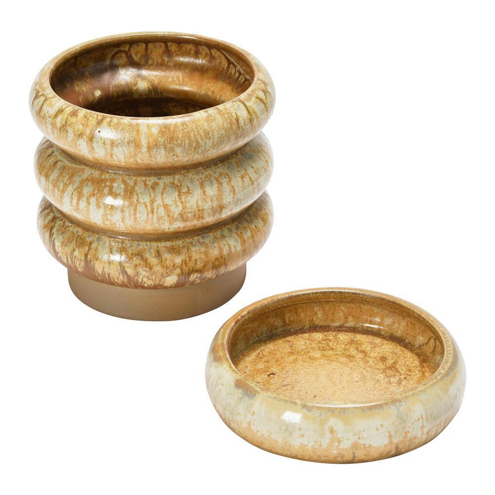 Butterscotch Reactive Glaze Stoneware Planter with Saucer