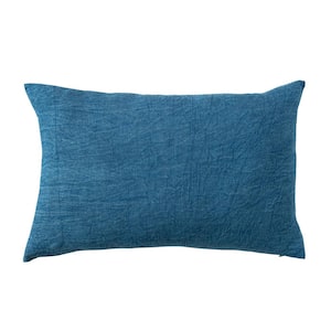 Navy Color Stonewashed Polyester Lumbar 24 in. x 16 in. Throw Pillow