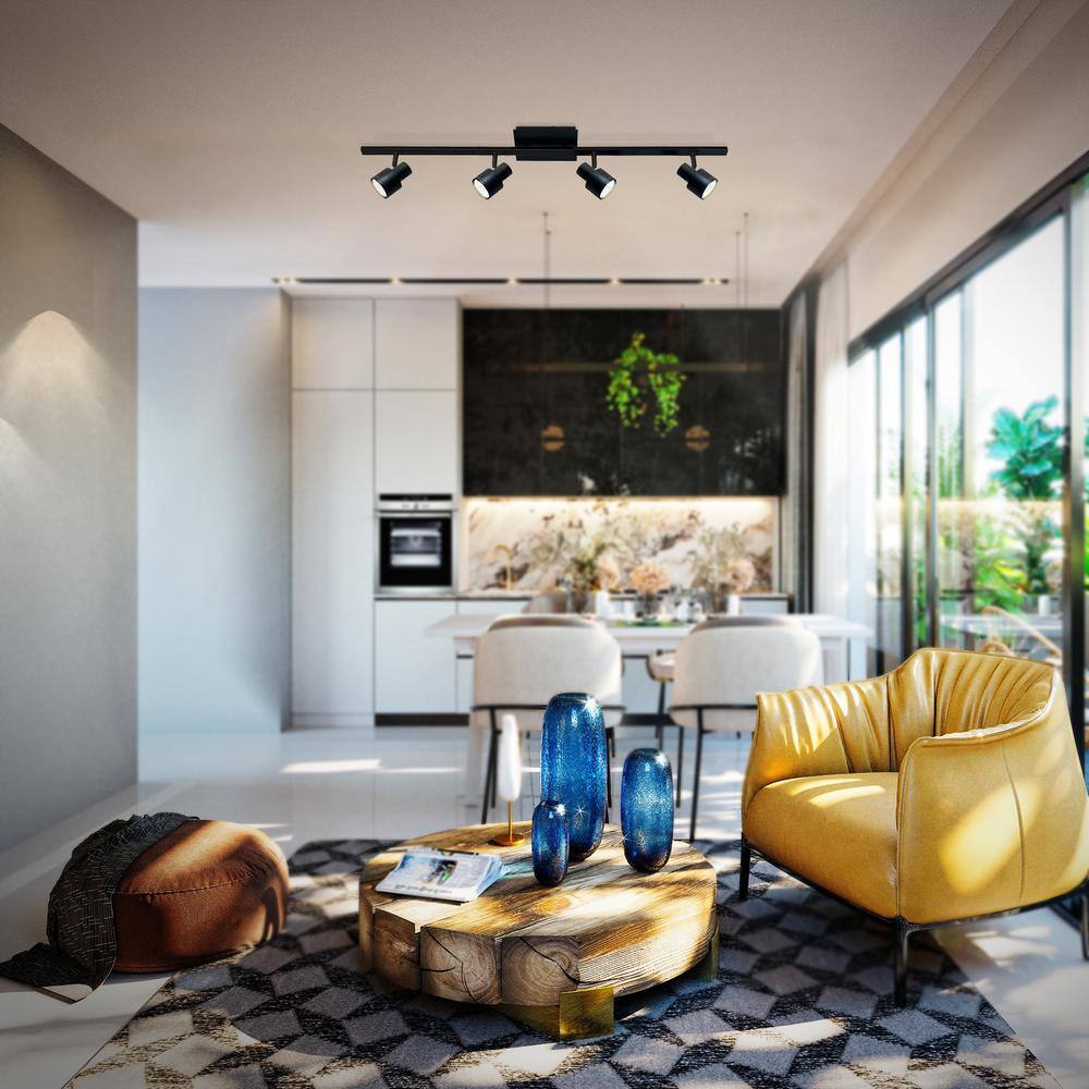 3 ft. Matte Black Adjustable 4-Light Track Lighting