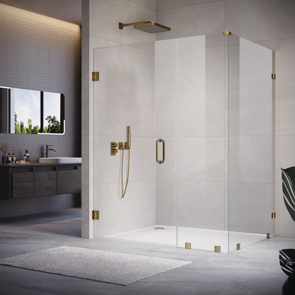 UKH07 51 in. W x 80 in. H x 35 in. D Hinged Frameless Corner Shower Enclosure in Satin Brass 3/8 in. Clear Glass price history on PriceWatchPro