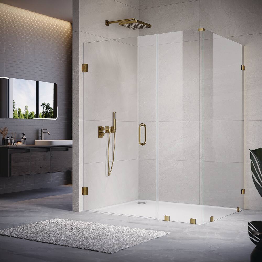 UKH07 61 in. W x 80 in. H x 38 in. D Hinged Frameless Corner Shower Enclosure in Satin Brass 3/8 in. Clear Glass price history on PriceWatchPro