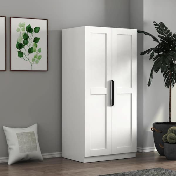 Unbranded 31.5 in. W x 21.65 in. D x 62.99 in. H White MDF Freestanding Linen Cabinet with 2 Doors and 5 Shelves